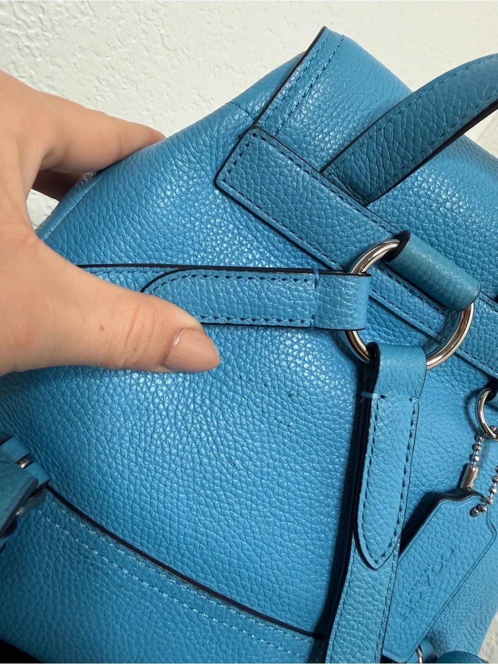 Coach Bright Blue Pebbled Leather Mini Backpack